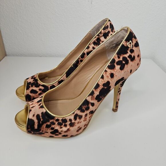 Thalia Sodi Cerezaleo Leopard Print and Gold Stiletto Heels, Size 9 - Picture 1 of 6